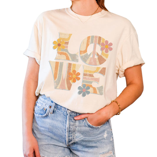 Tee Territory Floral Love Ivory T-Shirt, Graphic Tee for Women, Men, Unisex, 100% Cotton