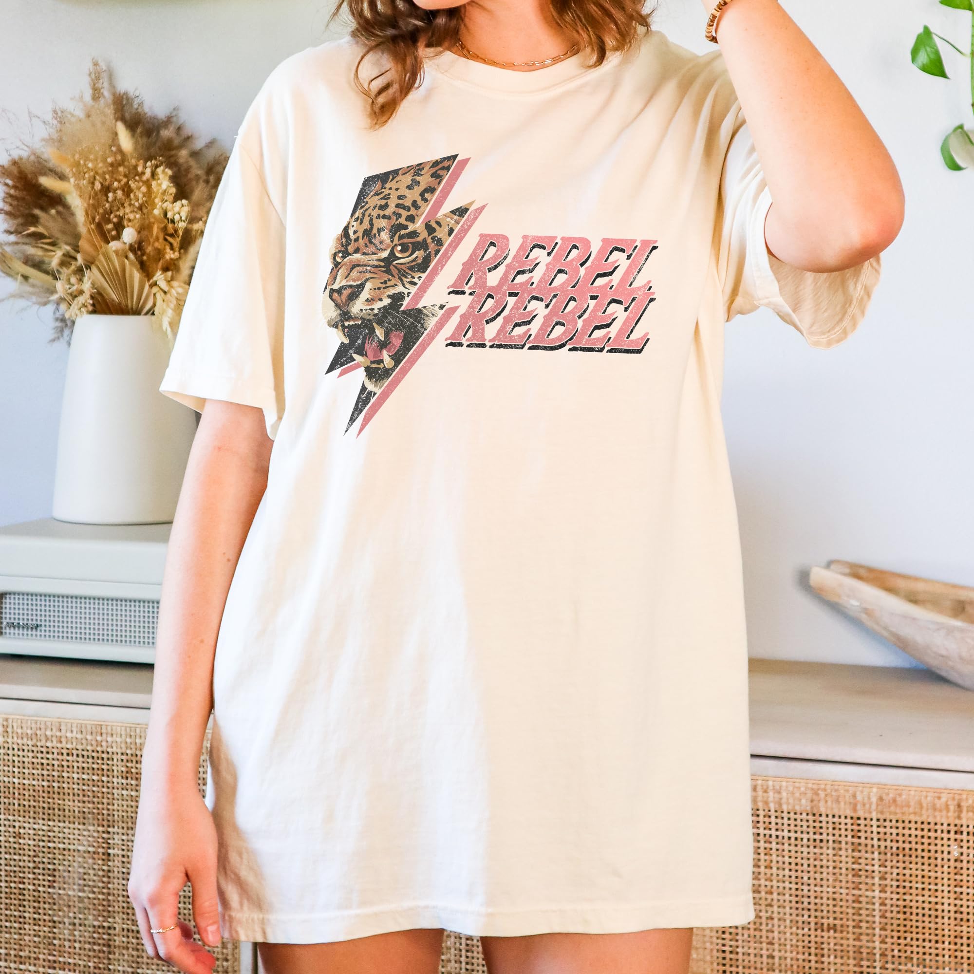 Tee Territory Thunder Leopard Rebel Ivory T-Shirt, Graphic Tee for Women, Men, Unisex, 100% Cotton