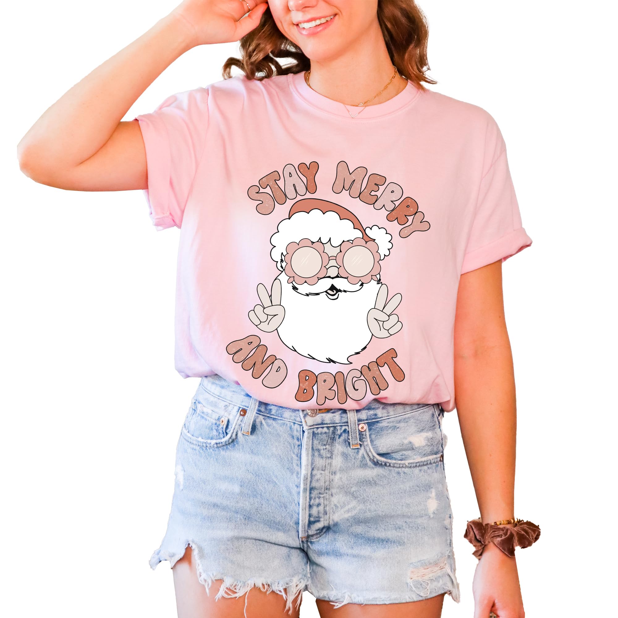 Tee Territory Christmas Design Blossom T-Shirt: Stay Merry and Bright, Graphic Tee for Women, Men, Unisex, 100% Cotton