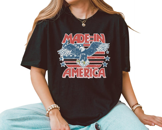 Made in America 1776 Eagle T-Shirt – Unisex Patriotic USA Graphic Tee – American Flag Fourth of July Independence Shirt