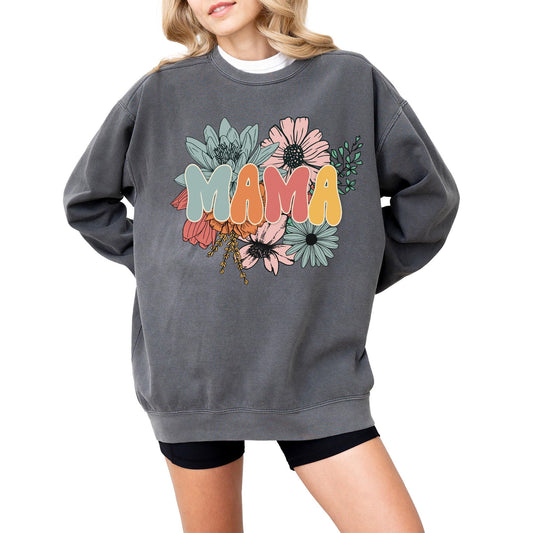 Mama Sweatshirt for Women, Pregnancy Reveal to Mother, Premium Quality Oversized Graphic Pullover, Retro Look, 80% Cotton