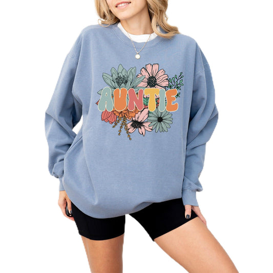 Auntie Sweatshirt for Women, Pregnancy Reveal to Aunt, Oversized Retro Graphic Pullover, Premium Quality Gift for Her