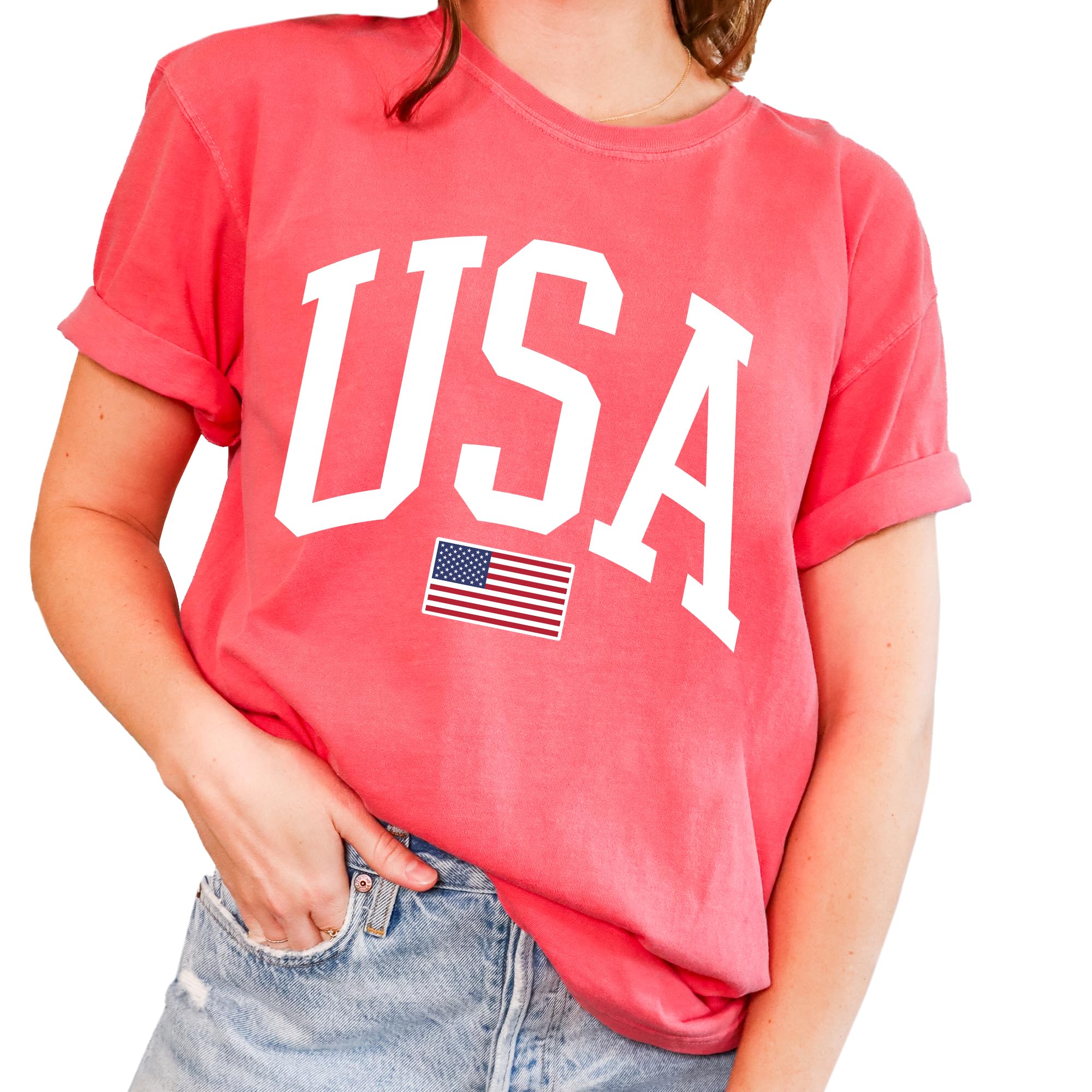 Tee Territory USA Flag T-Shirt for 4th of July, Independence Day, Graphic Tee for Women, Men, Unisex, 100% Cotton
