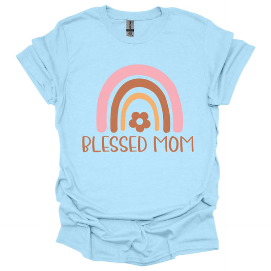 Blessed Mom Shirt – Rainbow Graphic T-Shirt for Women – Cute for Moms