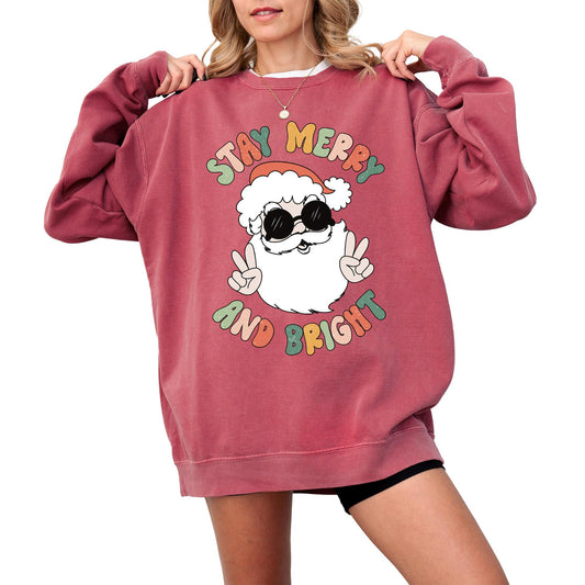 Merry and Bright Christmas Sweatshirt for Men, Women, Unisex – Oversized Vintage Look Holiday Pullover, 80% Cotton, Fun Gift