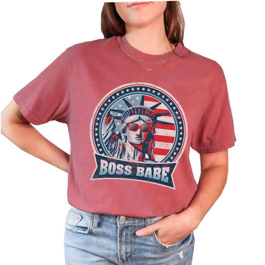 Tee Territory Boss Babe USA Themed T-Shirt, 4th of July, Independence Day, Graphic Tee for Women, Men, Unisex, 100% Cotton