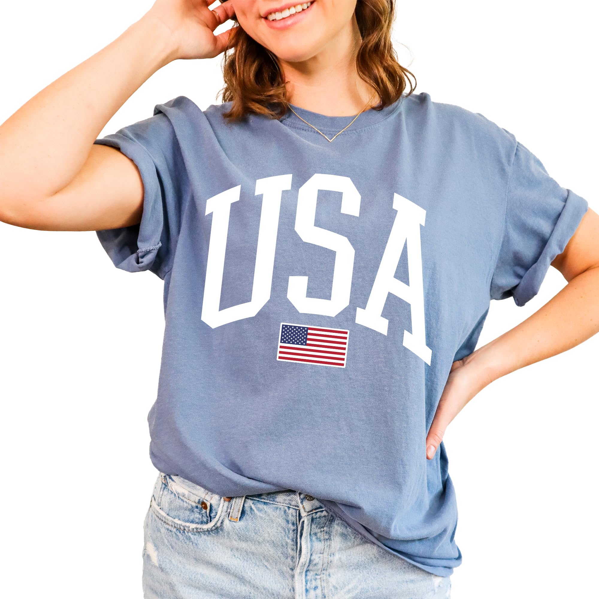 Tee Territory USA Flag T-Shirt for 4th of July, Independence Day, Graphic Tee for Women, Men, Unisex, 100% Cotton