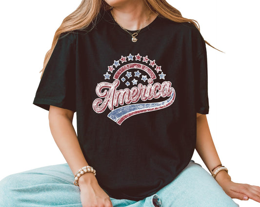America Graphic T-Shirt – Unisex Patriotic Stars USA Shirt – Fourth of July American Flag Independence Day Tee
