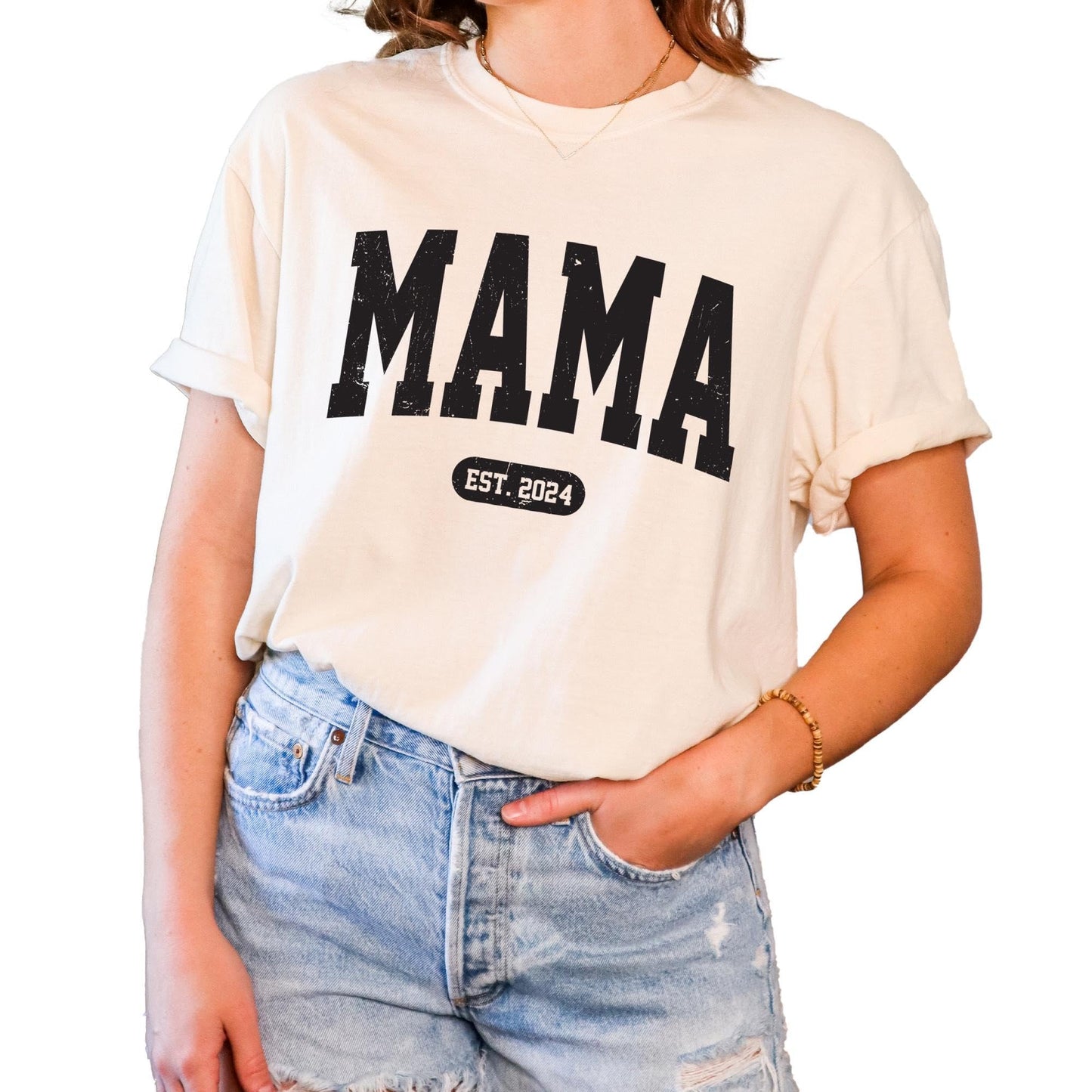 Couple T-Shirt Mama, Dad, Est. 2024 Shirt for Men and Women 100% Cotton Retro Look Oversized Graphic Tee