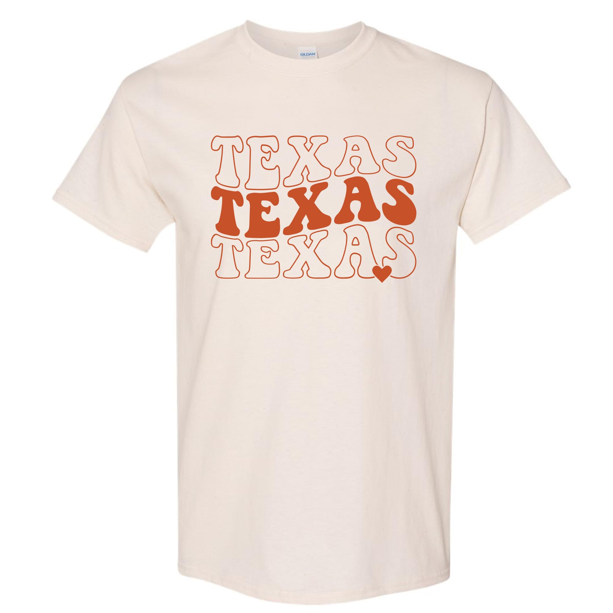 Texas Retro Typography T-Shirt – Vintage Stacked Lettering Tee – Cute Western Graphic Shirt for Men & Women
