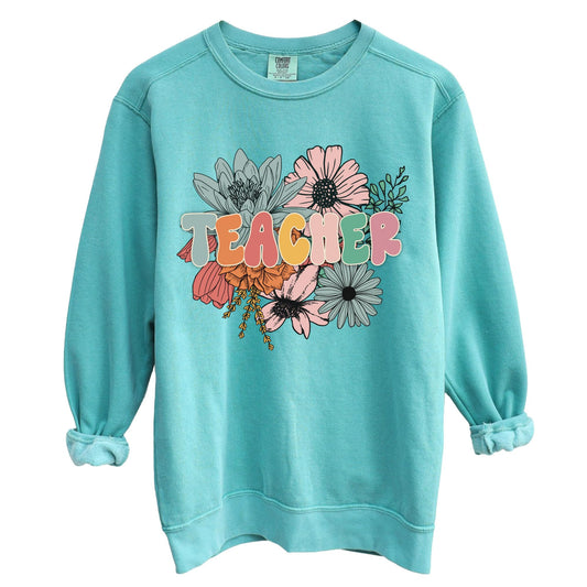 Teacher Graphic Sweatshirt for Men, Women, Unisex – Oversized Retro Look Pullover, 80% Cotton, for Teachers